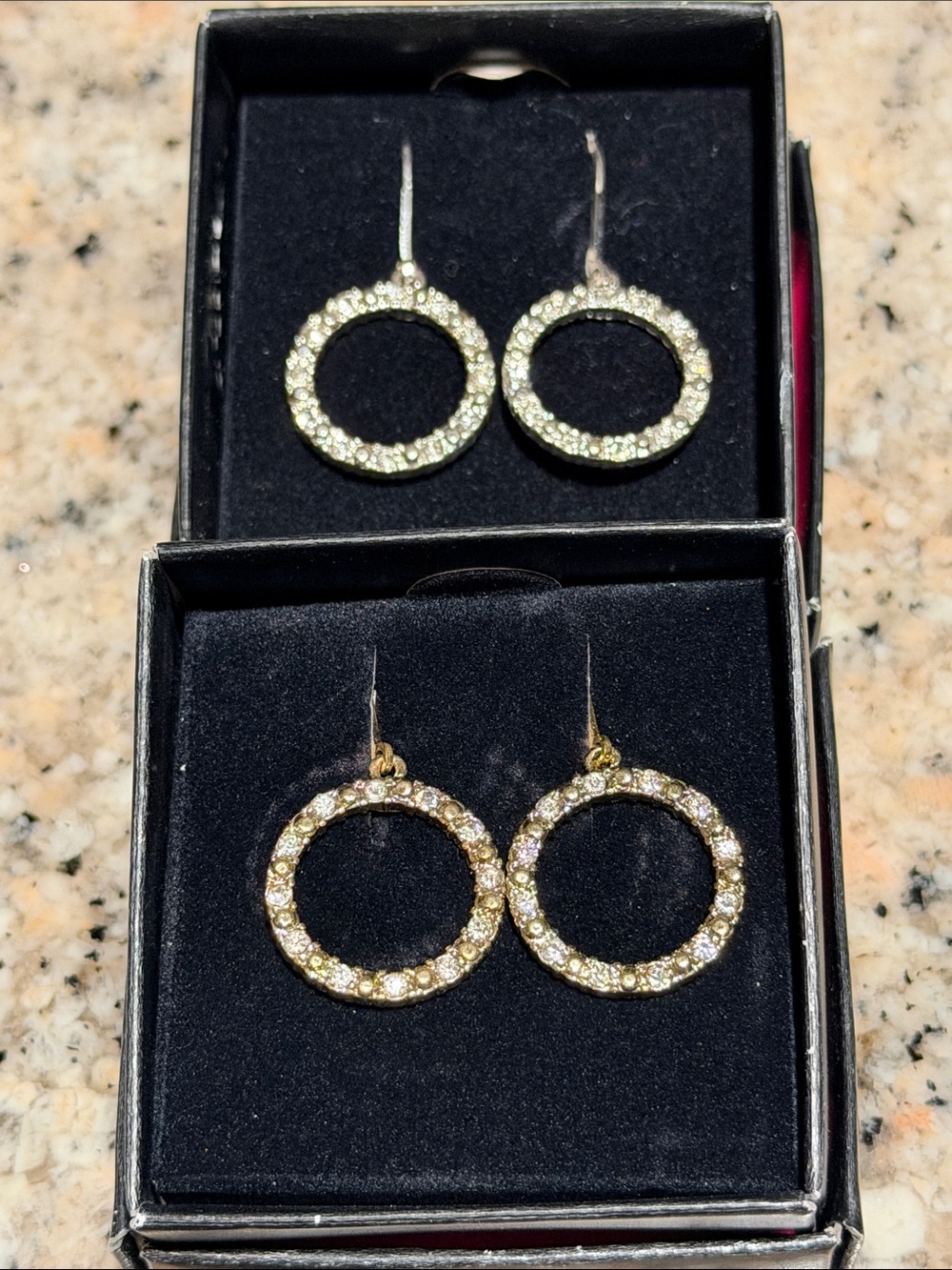 Set of 2- Gold & Silver Crystal Circle Drop Earrings - Women Jewelry